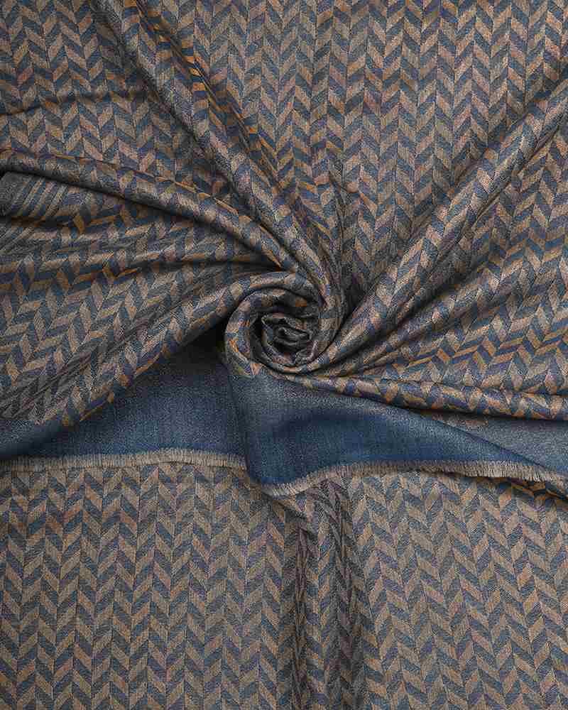 Blue Pashmina Wool Zari Chevron Pattern Stole